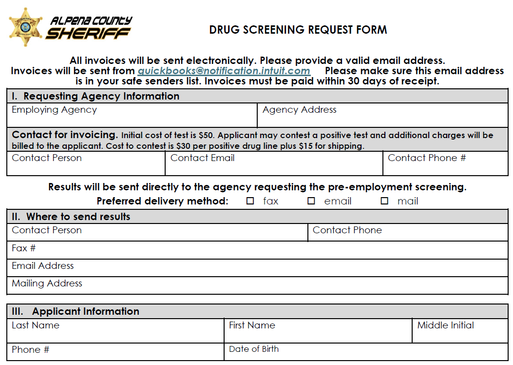 Drug Screening Request Form