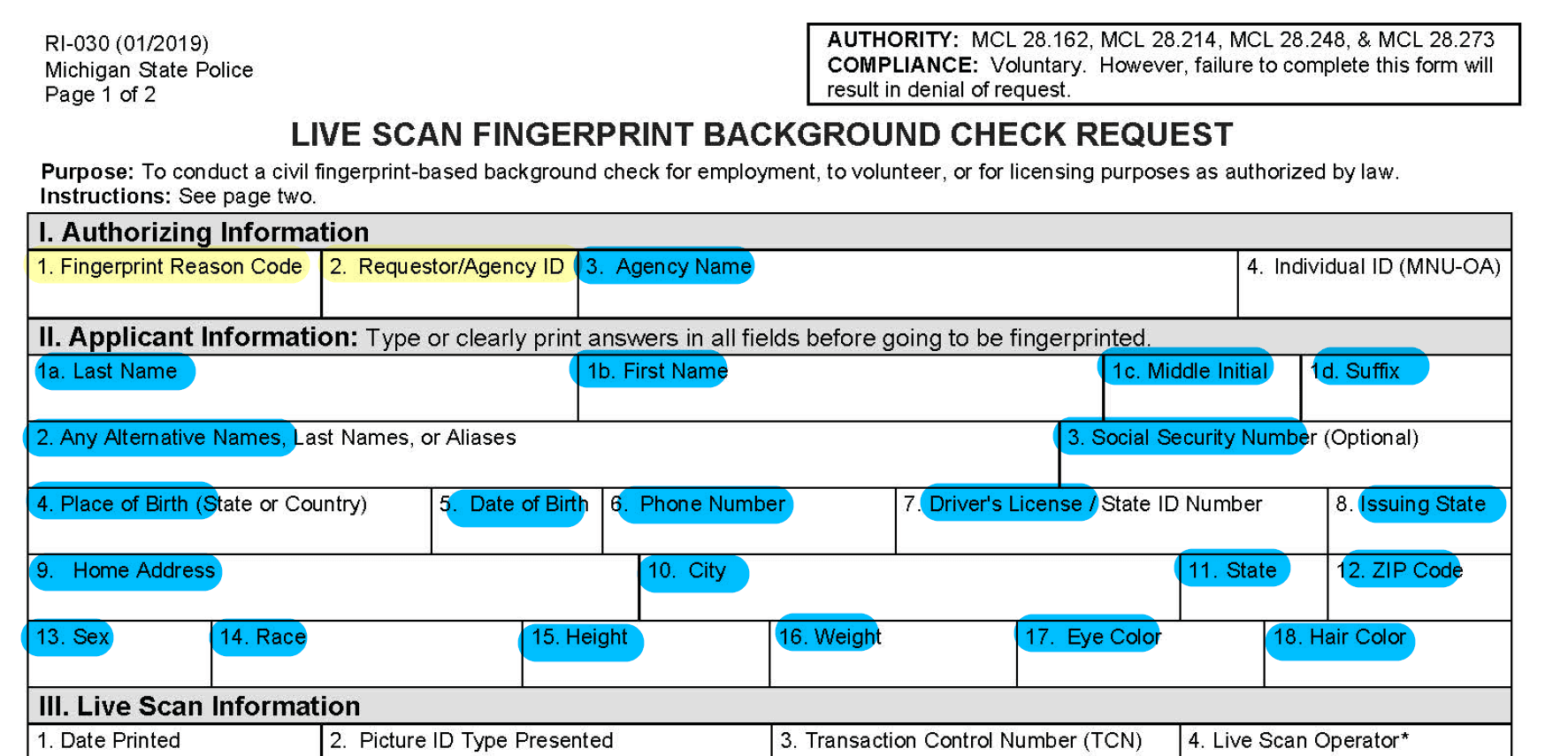 Livescan Form Sample Opens in new window